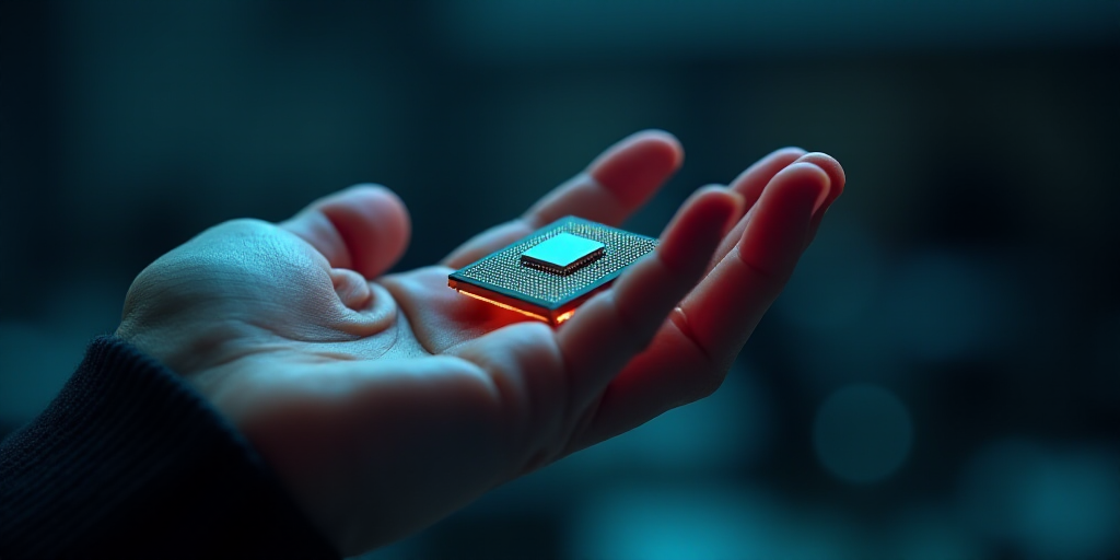 a person holding a small electronic device in their hand with a finger on it's thumb and a micro pro