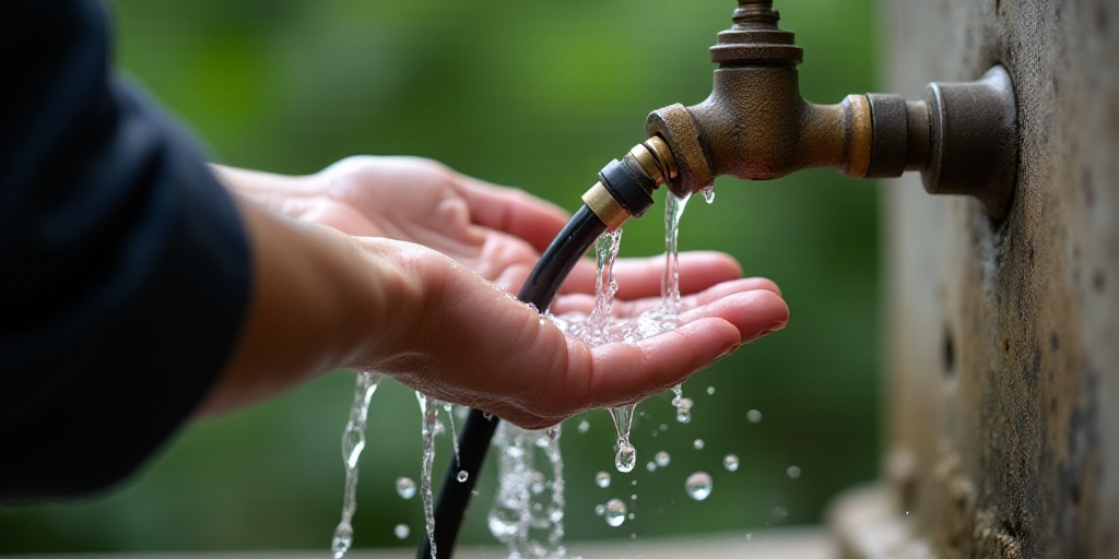 a person is washing their hands with a water faucet and a hose connected to a faucet, Andries Stock,