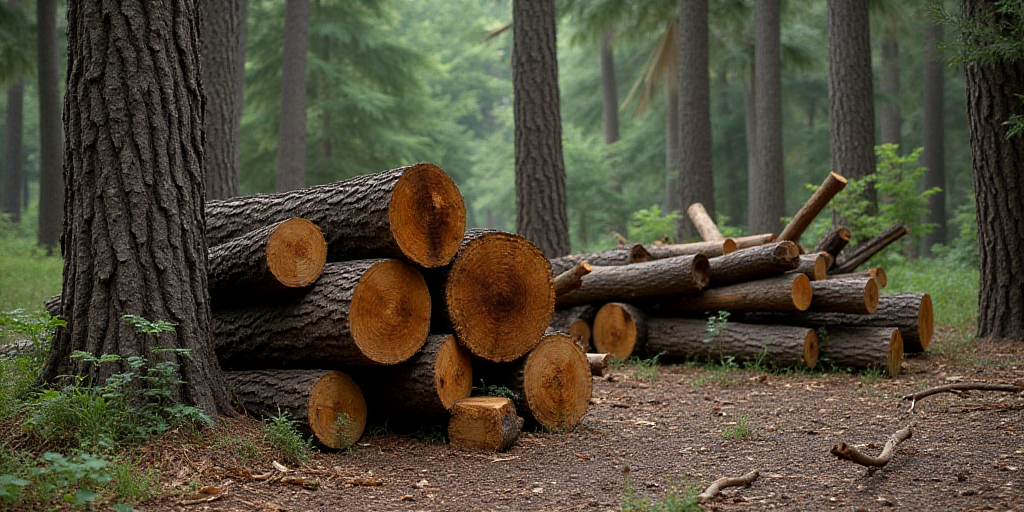 a pile of logs sitting in the middle of a forest next to a tree trunk and a pile of logs, Ceferí Ol