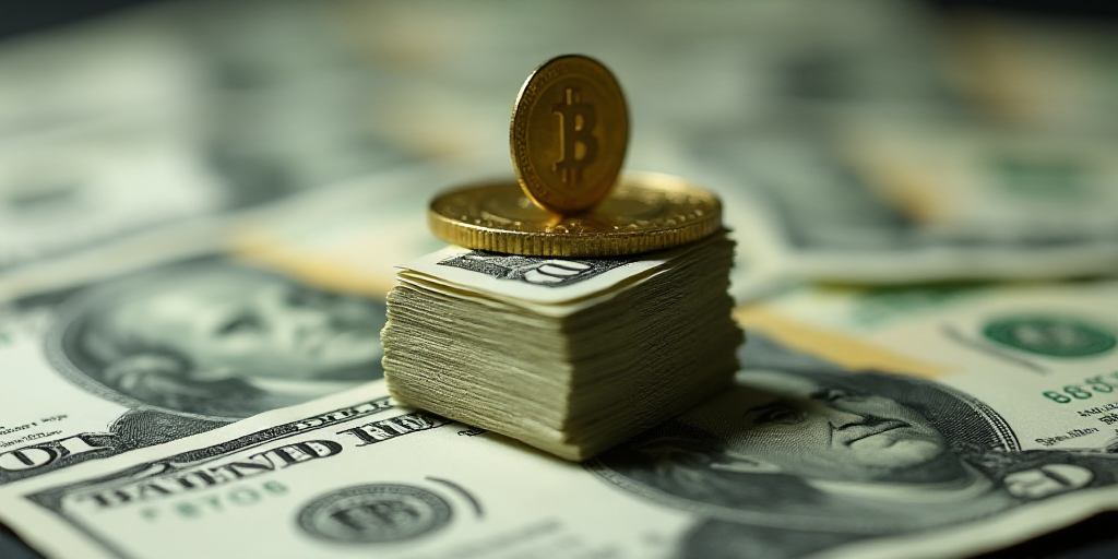 a pile of money with a coin on top of it and a roll of money on the bottom of it, Aquirax Uno, macro