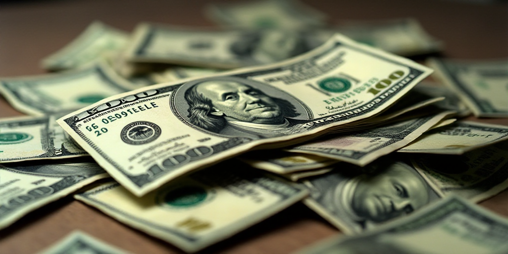 a pile of money with a man's face on it and a pile of other money on the ground, Federico Uribe, mac