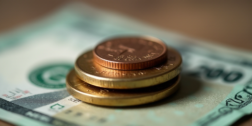 a pile of money with a penny on top of it and a coin on the bottom of the pile, Avgust Černigoj, ma