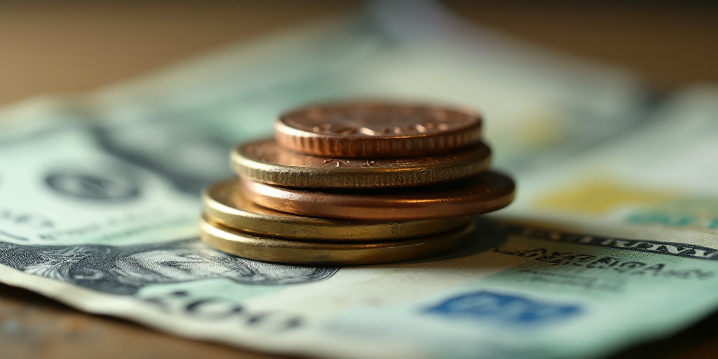 a pile of money with a penny on top of it and a coin on the bottom of the pile, Avgust Černigoj, ma