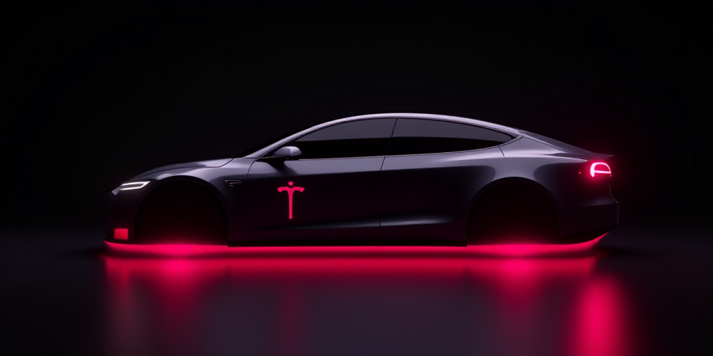 a pink tesla logo on a black background with a pink glow on it's side and a red tesla logo on the si