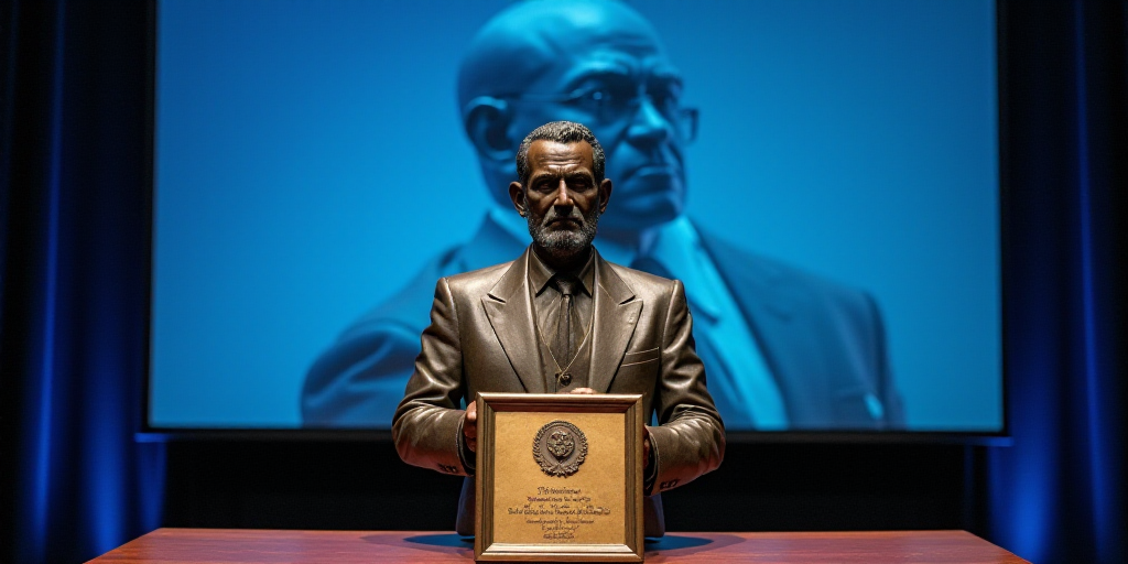 a plaque with a picture of a man on it in front of a blue screen with a bust of a man, Florence Enge