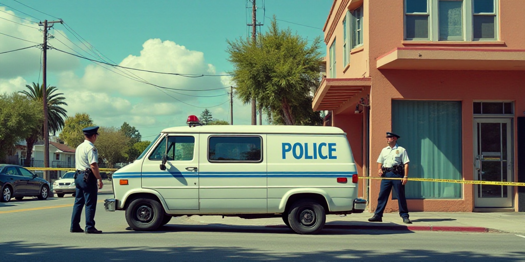 a police van parked next to a police line with a police officer standing next to it and a police off