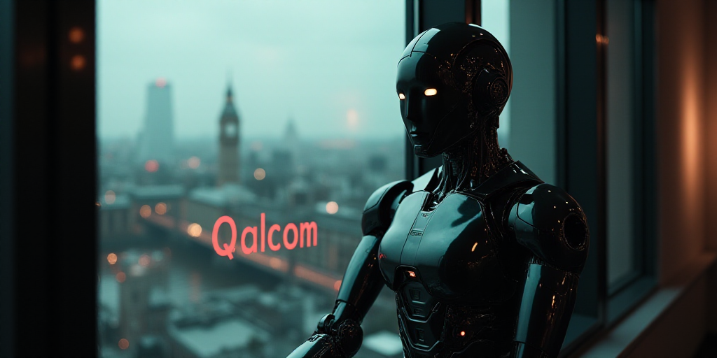 a qualcom sign is seen through a window of a building in the city of london, england, Enguerrand Qua