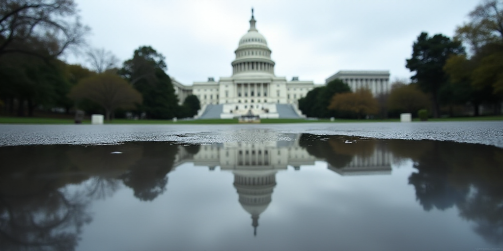 a reflection of the capitol building in a puddle of water on the ground in washington dc, usa,, Anne