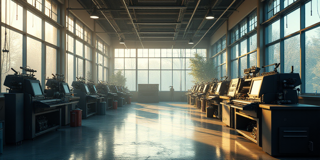 a room with a lot of windows and a lot of machines on the floor and a lot of windows, Enguerrand Qua