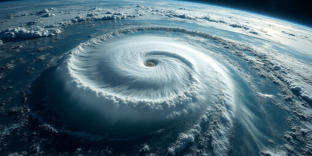 a satellite image of a hurricane in the ocean with a satellite view of the storm coming in from the