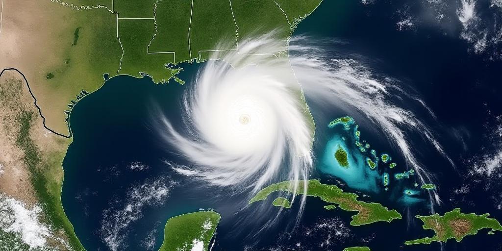 a satellite image of a hurricane in the ocean with a green field and brown area around it and a whit