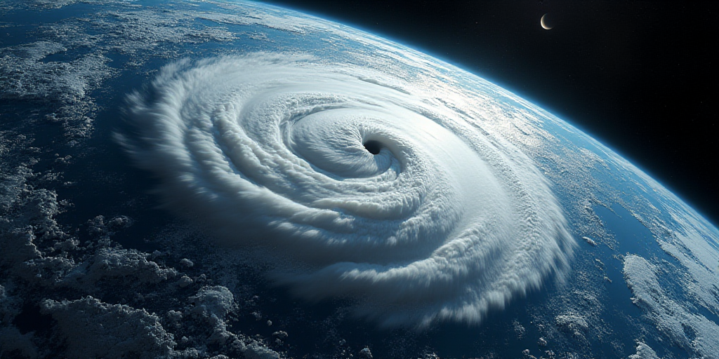a satellite image of a storm in the ocean with a satellite view of the earth in the background and a