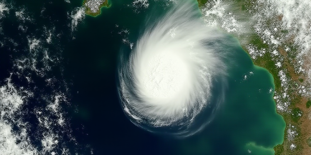 a satellite image of a storm moving through the ocean with a green substance on the ground and a bro