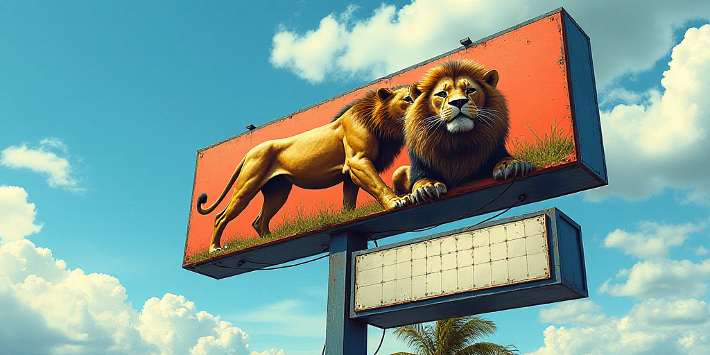 a sign for a car dealership with a picture of a lion and jaguar on it's side, Enguerrand Quarton, tu