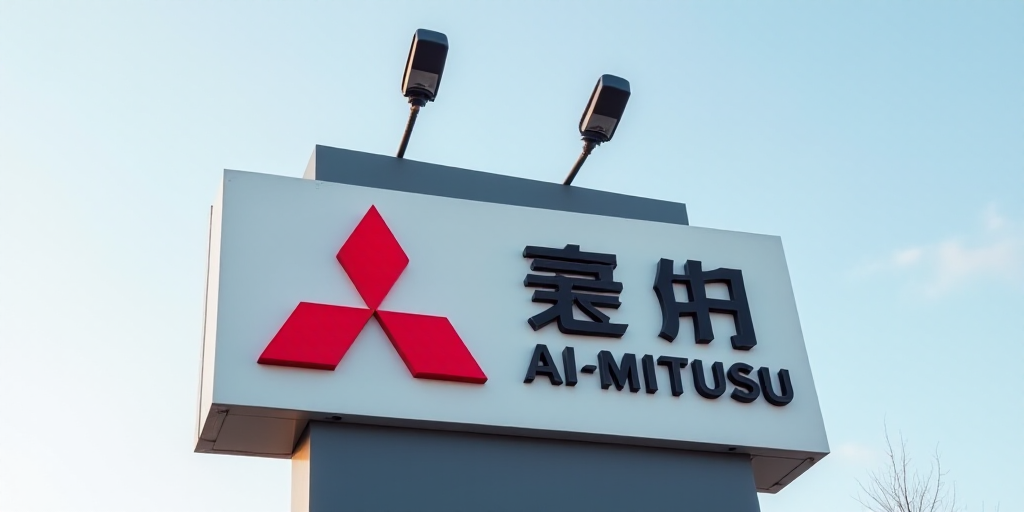 a sign for a motor company with a red and black logo on it's side and two black antennas on top, Ai-
