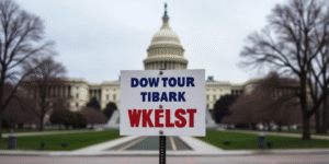 a sign in front of the u s capitol building in washington, dc, with the capitol building in the back