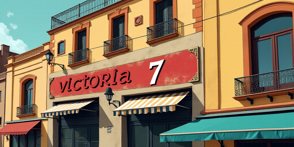 a sign on a building that says,'victoria 7'in spanish and spanish, on the side of a building, Eliseu