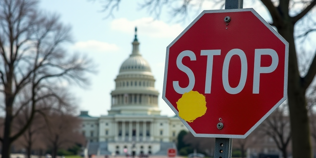 a stop sign in front of the capitol building in washington dc, with a yellow sticker on it, Anne Rig