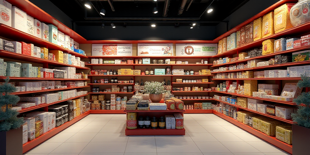 a store display with a lot of products on it's shelves and a lot of other items on the shelves, Éva