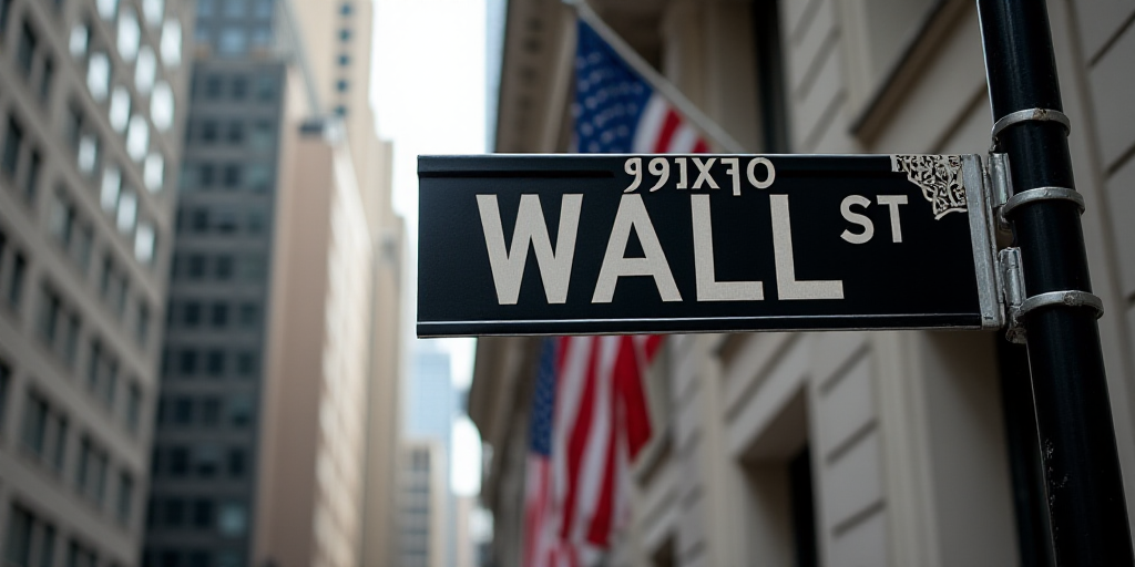a street sign that is on the side of a building that says wall street and new york stock exchange, A