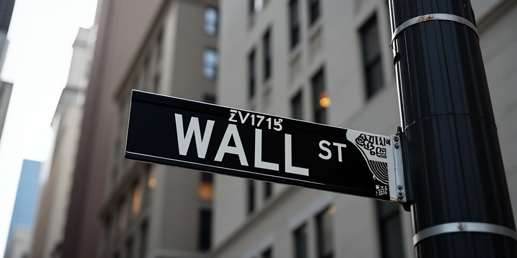 a street sign that is on the side of a building that says wall street and new york stock exchange, A
