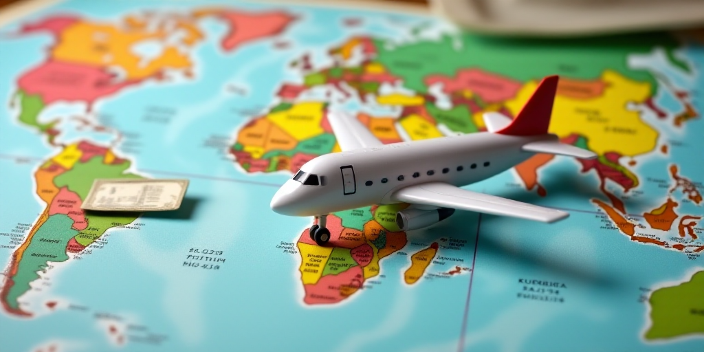 a toy airplane sitting on top of a map with a ticket and money nearby to it that is on top of a map,