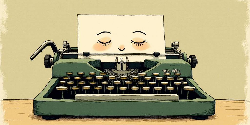 a typewriter with a face drawn on it and a caption for the words opinion and a question, Edward Otho
