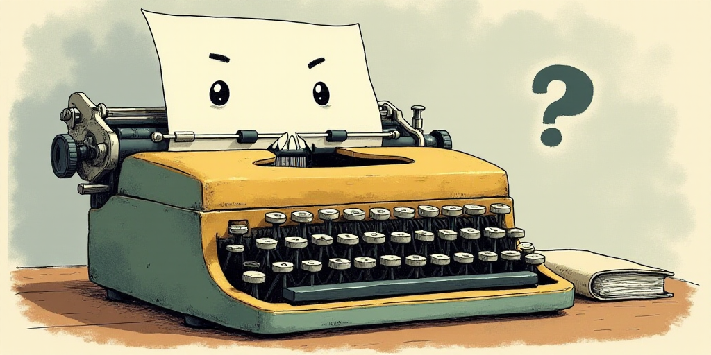 a typewriter with a face drawn on it and a caption for the words opinion and a question, Edward Otho