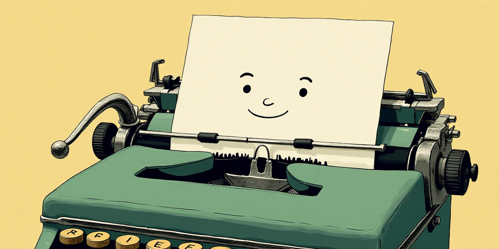a typewriter with a face drawn on it and a caption for the words opinion and a question, Edward Otho