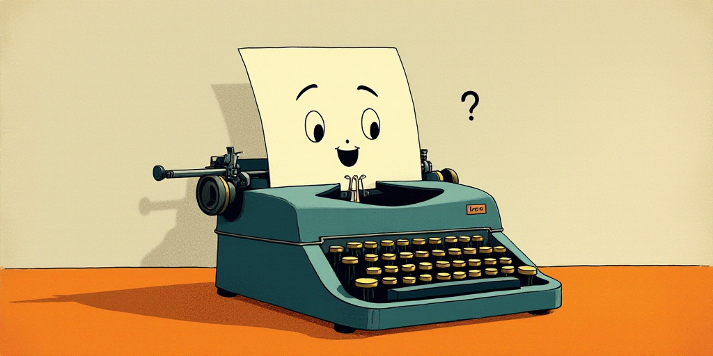 a typewriter with a face drawn on it and a caption for the words opinion and a question, Edward Otho