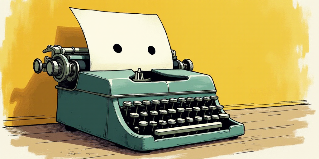 a typewriter with a face drawn on it and a caption for the words opinion and a question, Edward Otho