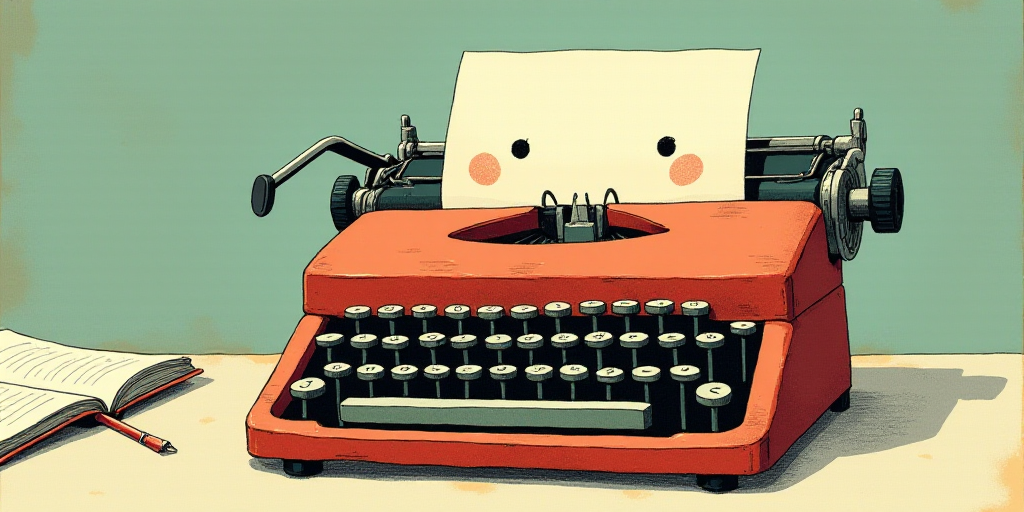 a typewriter with a face drawn on it and a caption for the words opinion and a question, Edward Otho