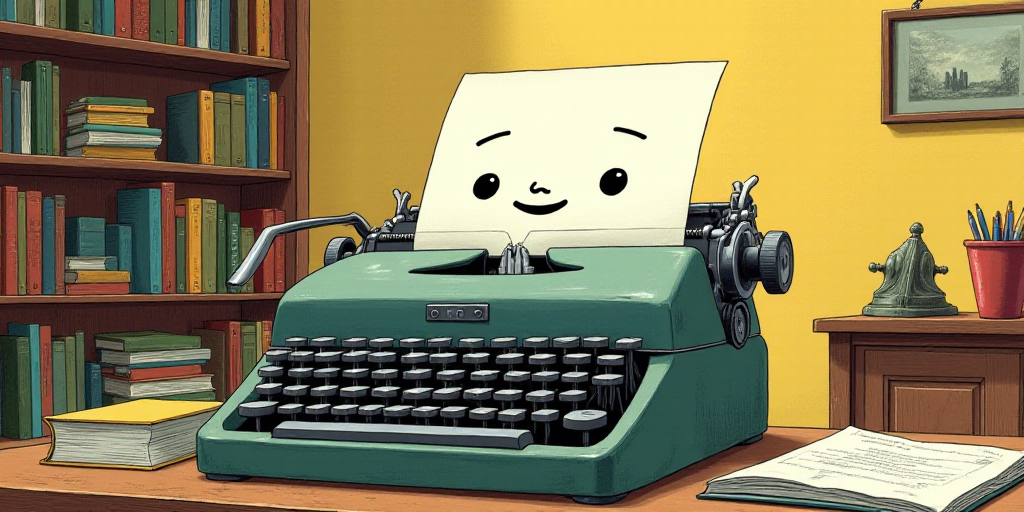 a typewriter with a face drawn on it and a caption for the words opinion and a question, Edward Otho