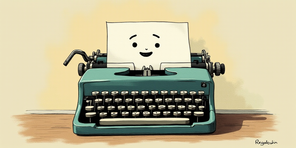 a typewriter with a face drawn on it and a caption for the words opinion and a question, Edward Otho