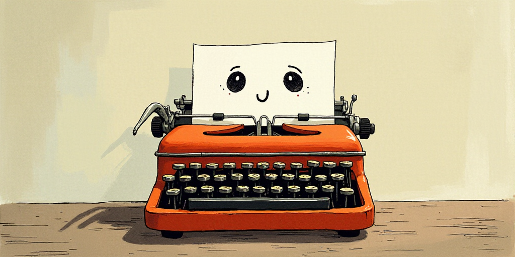 a typewriter with a face drawn on it and a caption for the words opinion and a question, Edward Otho