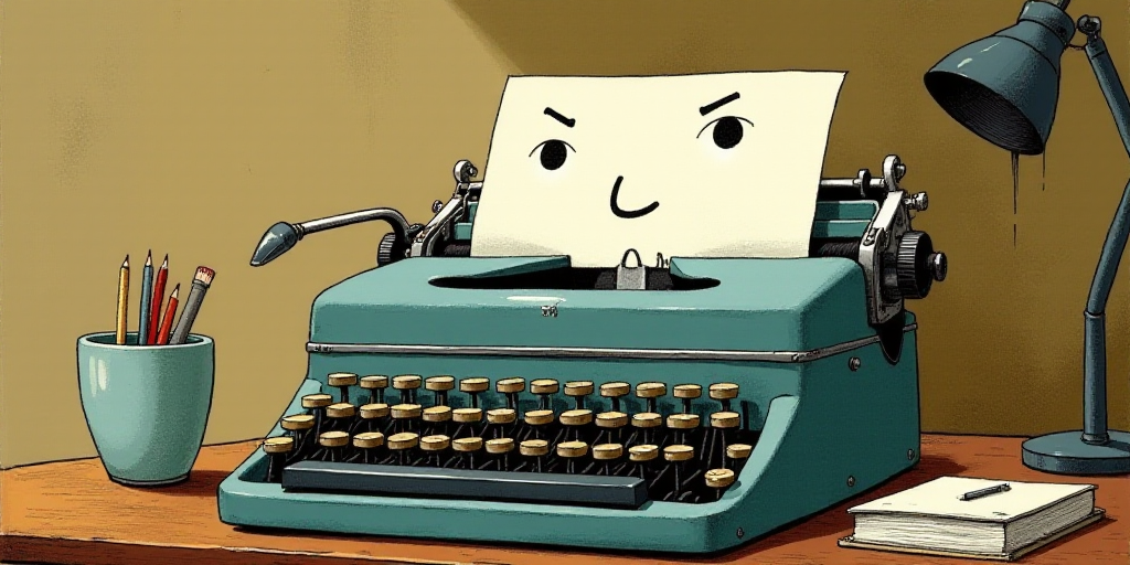 a typewriter with a face drawn on it and a caption for the words opinion and a question, Edward Otho