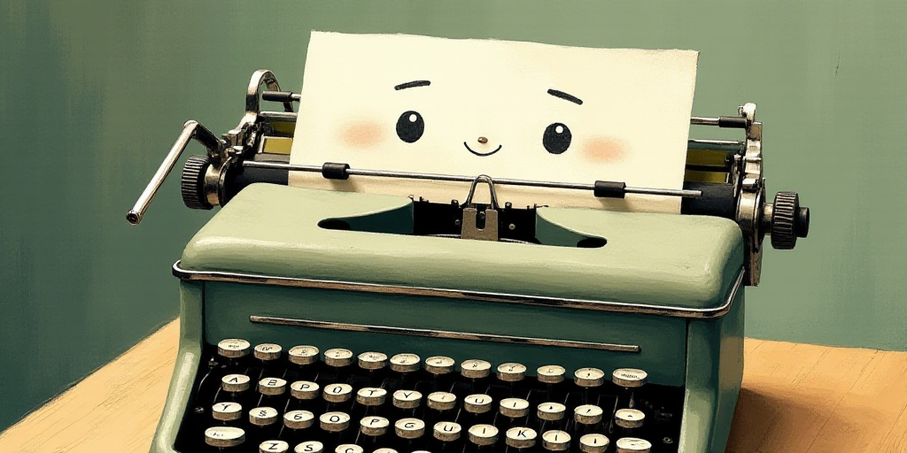 a typewriter with a face drawn on it and a caption for the words opinion and a question, Edward Otho
