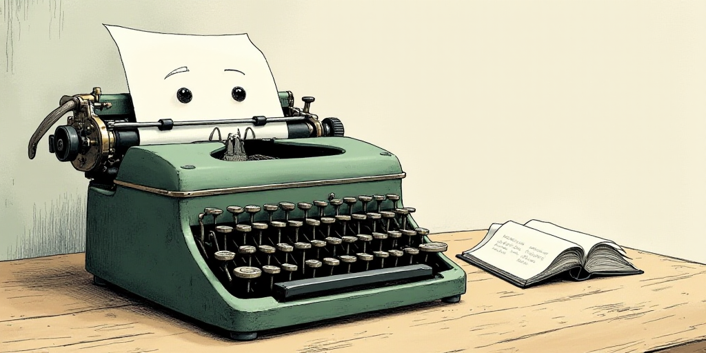 a typewriter with a face drawn on it and a caption for the words opinion and a question, Edward Otho
