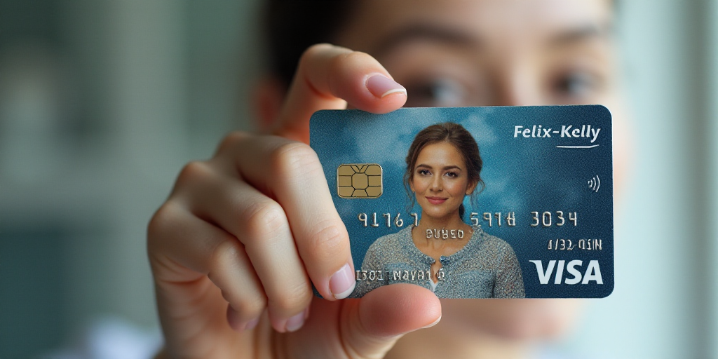 a visa card with a woman's face on it and a visa card with a woman's face on it, Felix-Kelly, turnar