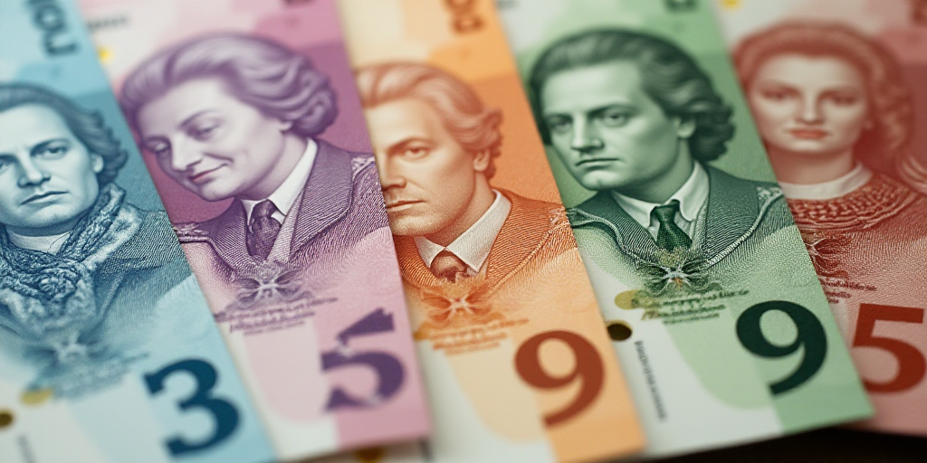 a bunch of different bills with different faces on them, all of which are different colors and sizes