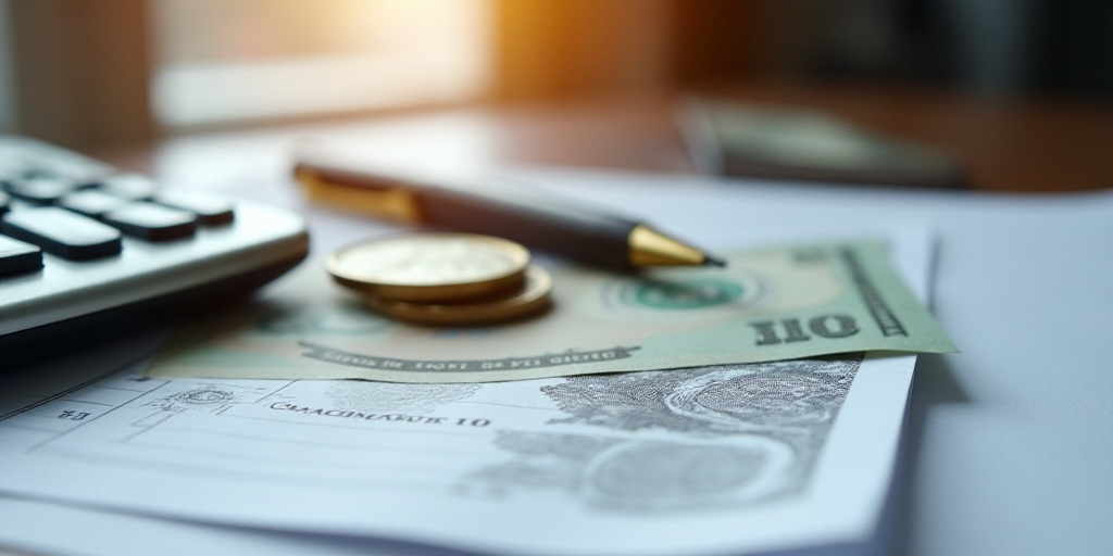 a calculator, pen, and money on a table with a notebook and pen on it,, Bela Čikoš Sesija, macro,