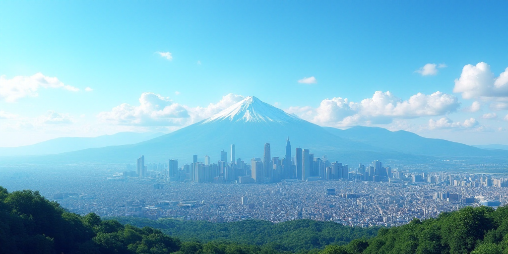 a city skyline with mountains in the background and a blue sky in the foreground with a few clouds,