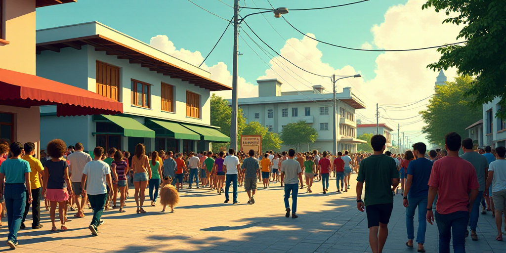 a crowd of people walking around a building with a sign that says cop35 brasilil amazonia below it,