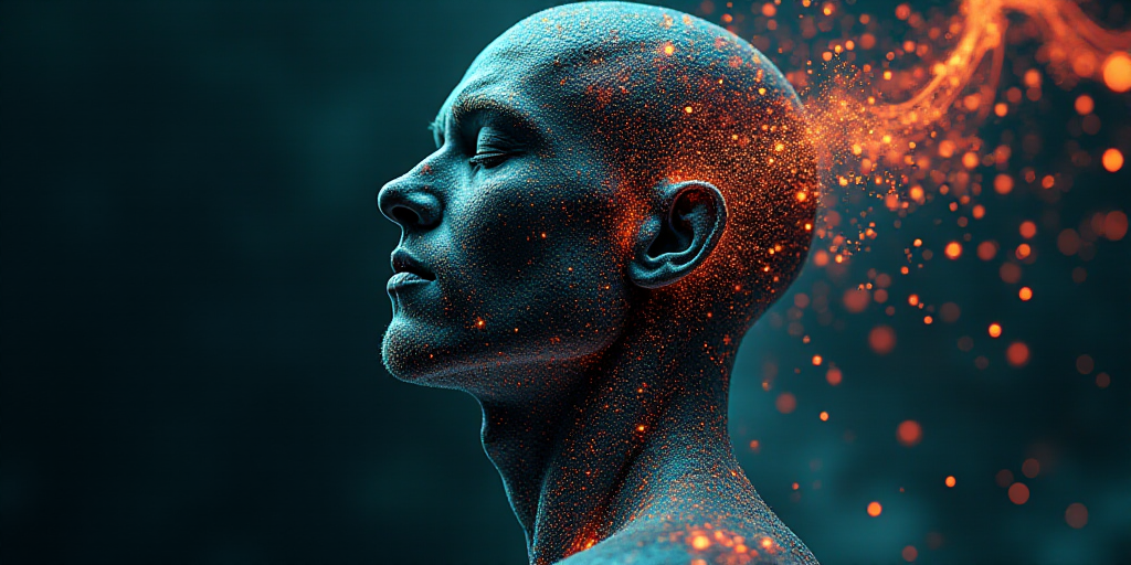 a digital art work of a man with his eyes closed and his head tilted to the side with his eyes close