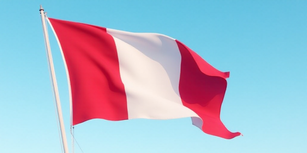 a flag flying in the wind with a blue sky in the background and a red and white stripe on the flag,