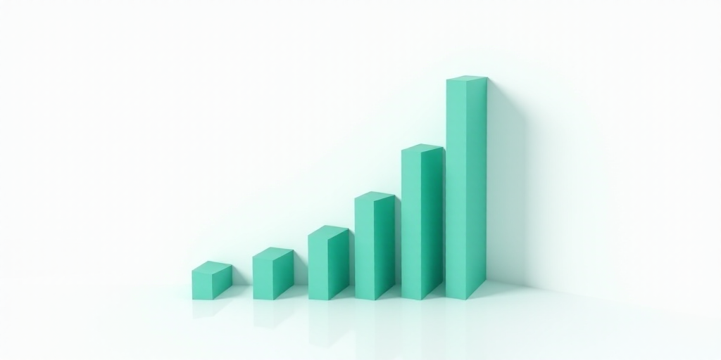 a green and blue bar chart on a white background with a shadow on the floor below it and a white bac