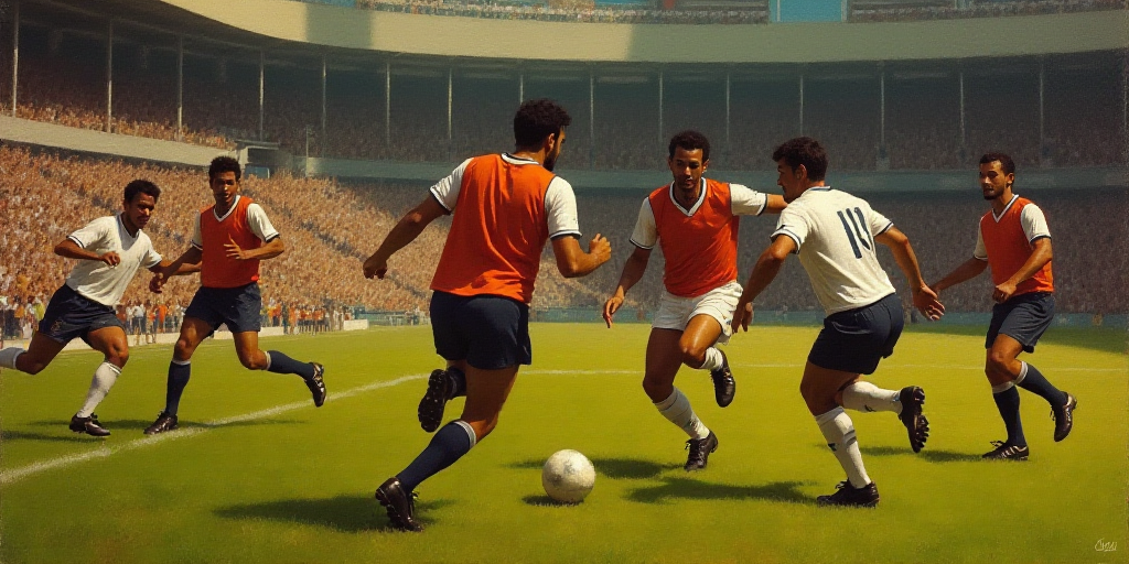 a group of men playing a game of soccer on a field with a crowd watching them from the stands, Carlo