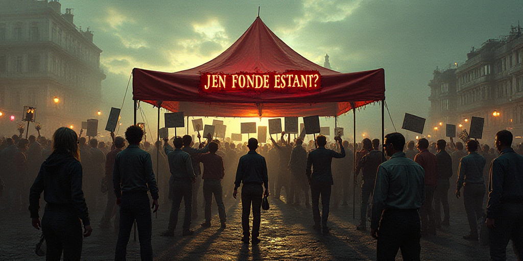 a group of people holding up signs under a tent with a sign that says jen fonde estant?, Estuardo Ma