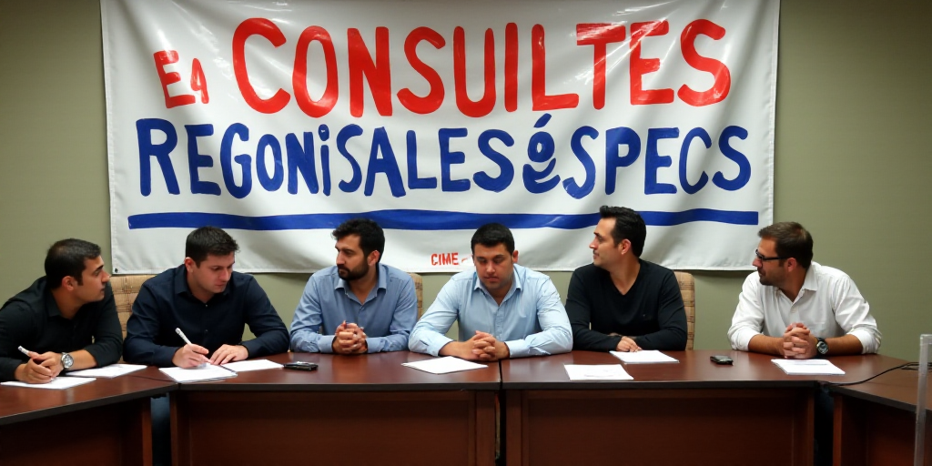 a group of people sitting at a table with a banner behind them that says consultes regonisales sobbi