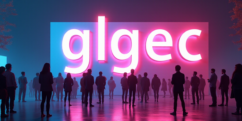 a group of people standing in front of a sign that says glgec on it's side, Chen Lu, 4k resolution,